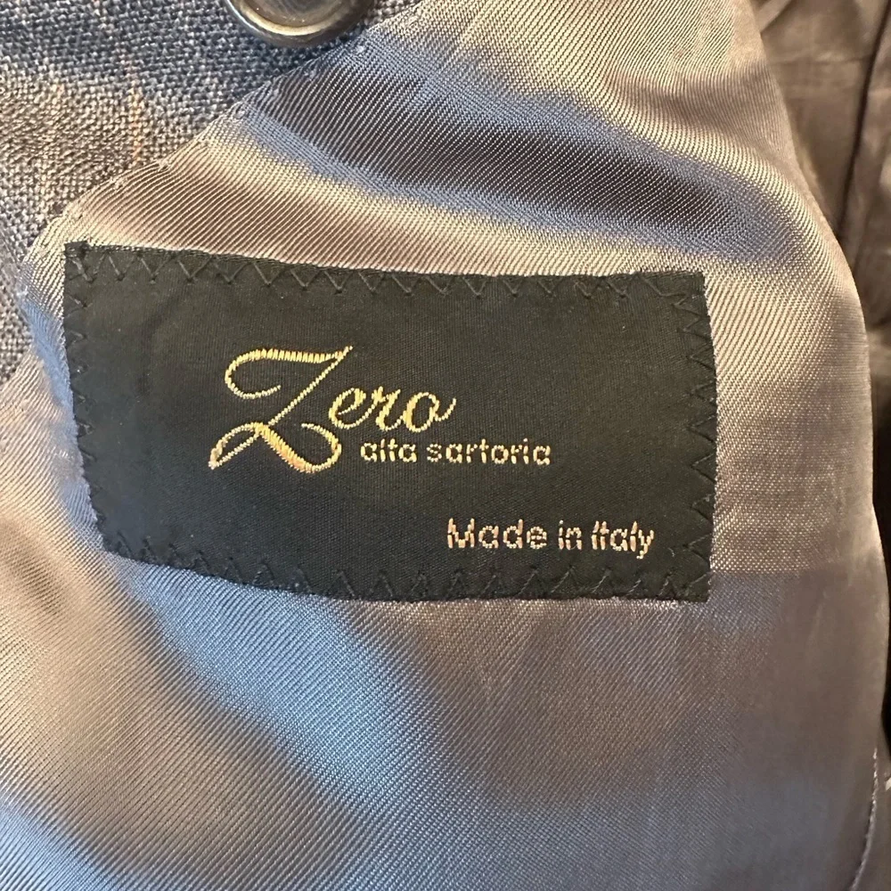 Zero Alta Sartoria 38 R Italian Super 120s Wool Blazer Gray W/ Tan White Stripes